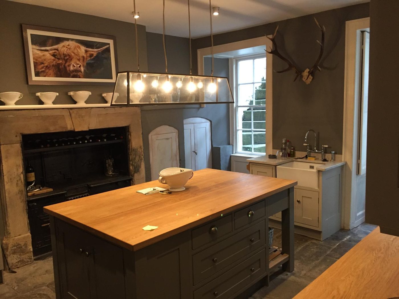 Country kitchen with oak island